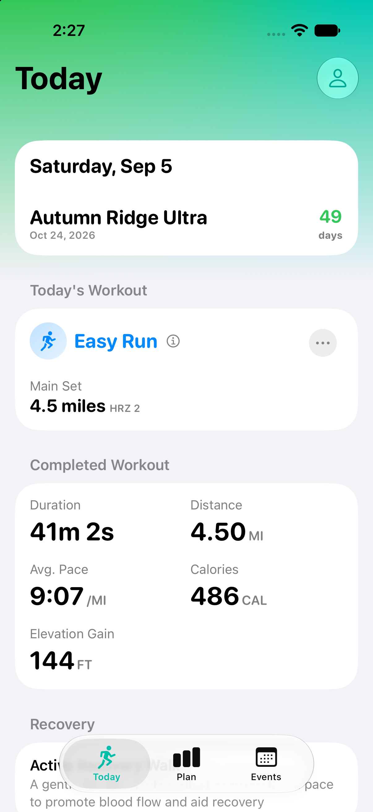 Jamotion's Today screen on iPhone, showing the day's workout and the week ahead.