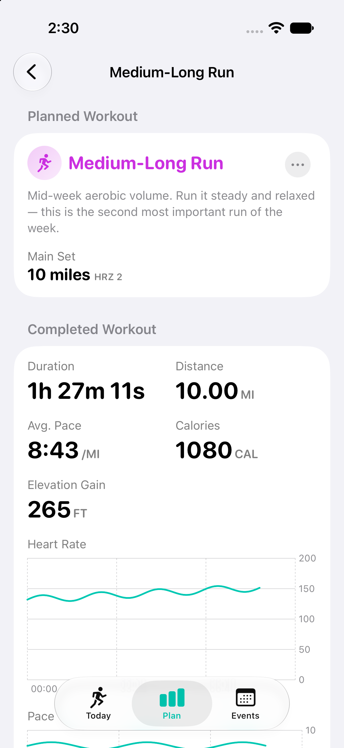 A structured workout in Jamotion on iPhone, with warmup, work intervals, and cooldown.